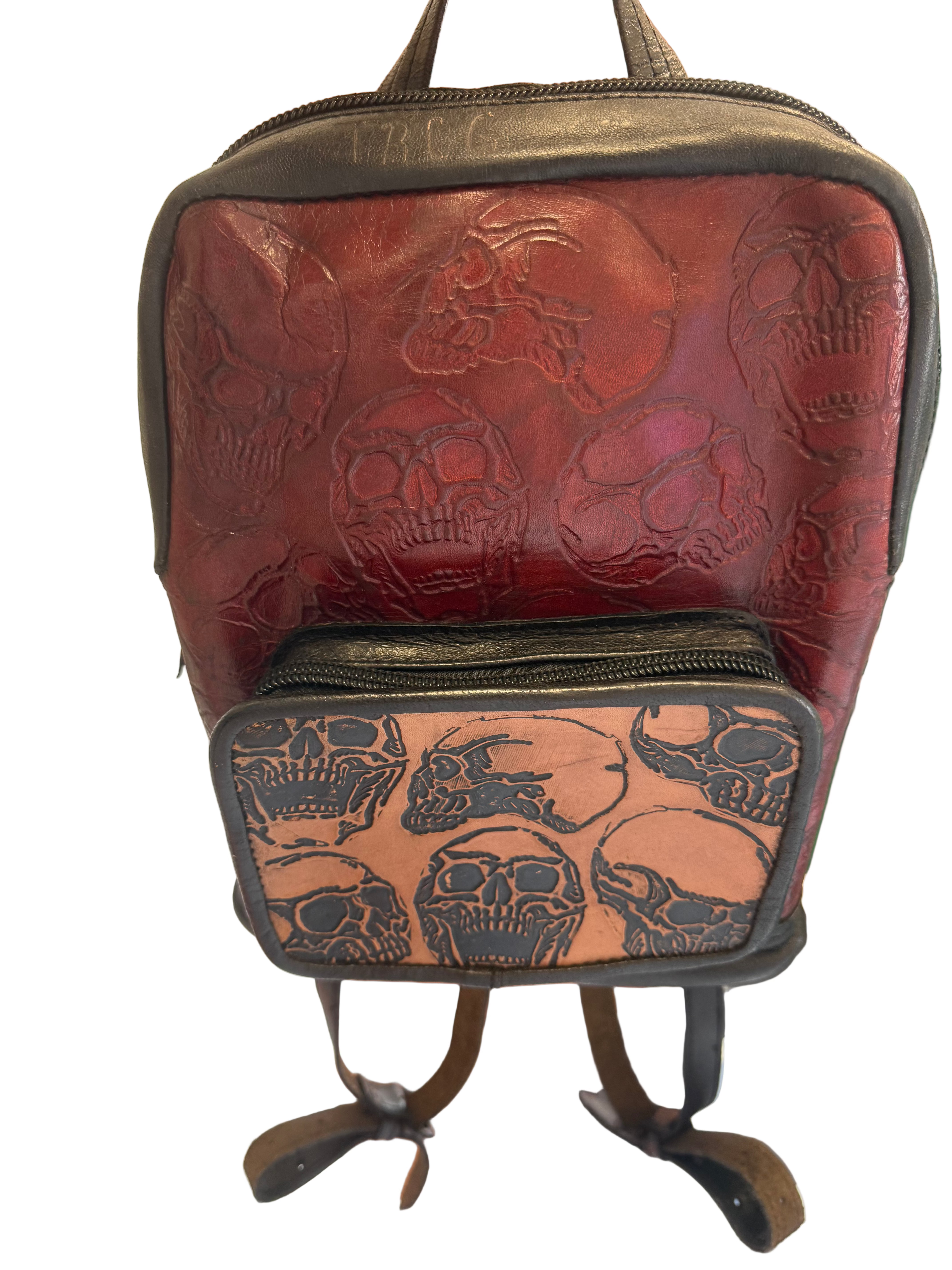 brown leather skull-backpack Small leather backpack “Skulls”