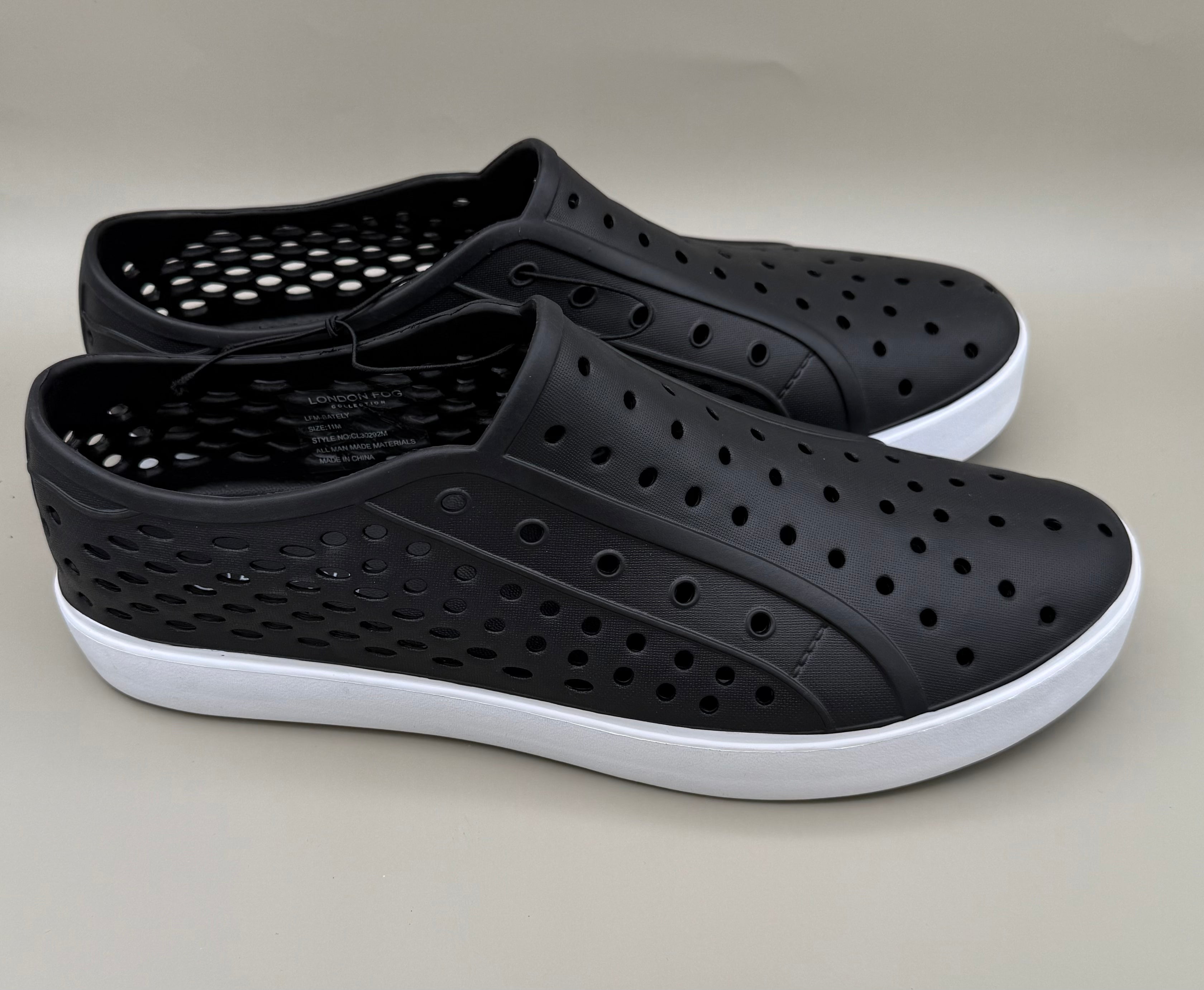 London Fog Men’s Perforated Slip-On Water Shoes – Black