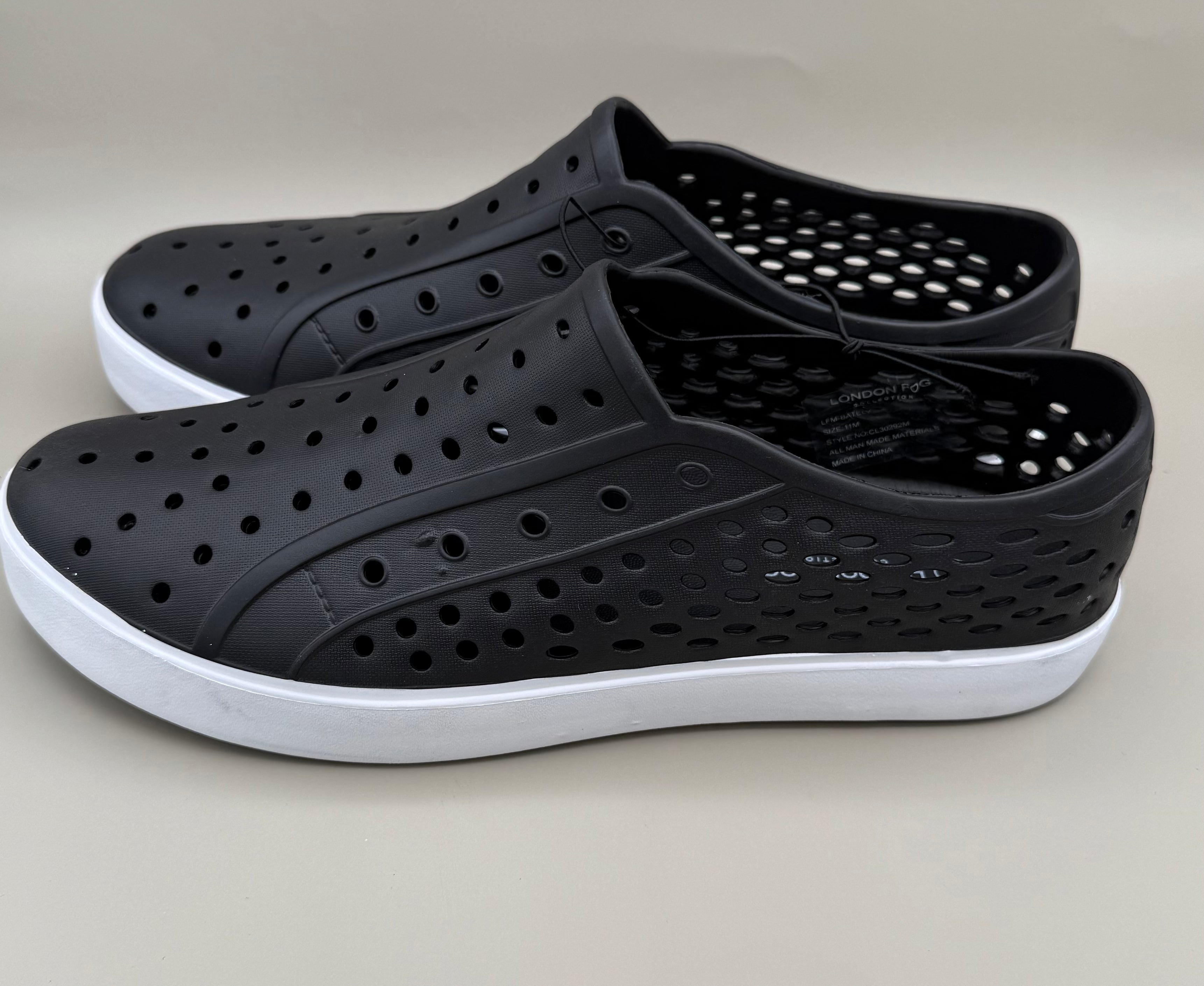 London Fog Men’s Perforated Slip-On Water Shoes – Black